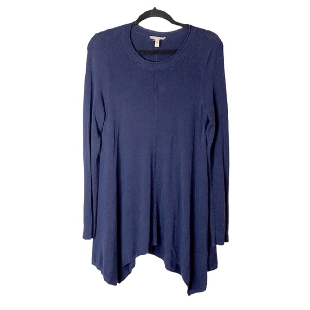 Eileen Fisher Navy Blue Oversized Crewneck Sharkbite Hemline Sweater